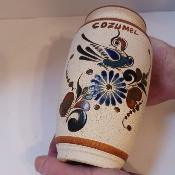 SIGNED Gardiel Vintage Mexico Cozumel Stoneware Bird Butterfly Vase - Picture 13 of 14